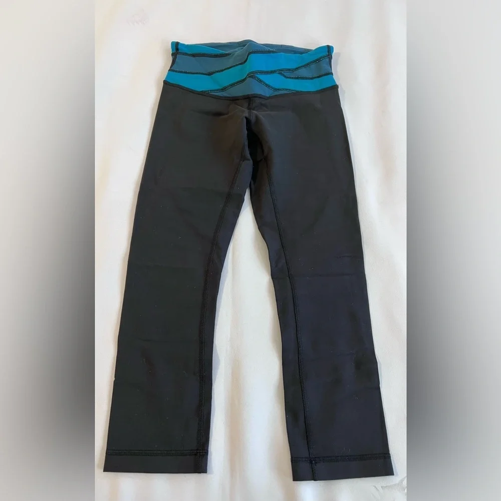 Lululemon Wunder Under Crop III Legging Black Tofino Teal Alberta‎ Lake, Size 4